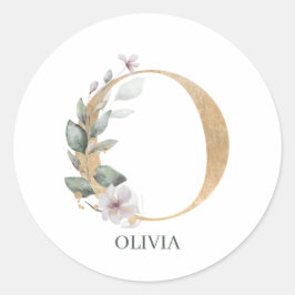 O Monogramm Floral Personalisiert Runder Aufkleber
