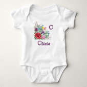 O Olivia Personalize Letter Name, Rose Blume Baby Strampler (Vorderseite)