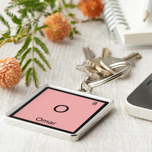 O: Omar Funny Chemistry Element Symbol T - Shirt Schlüsselanhänger (Seite)