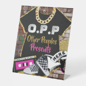 O.P.P Retro 90er Hip Hop Pink|Gold Gift Table Sign Sockelschild (Vorderseite)