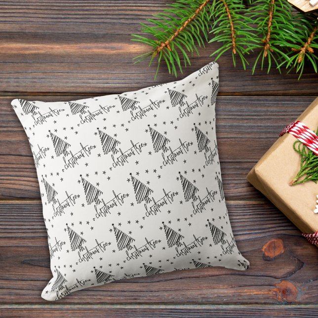 O Weihnachtsbaum Schwarz-Weiß Minimalistisch Kissen (Von Creator hochgeladen)