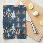 O Weihnachtsbäume (blau) Geschirrtuch (Viertel Falte)