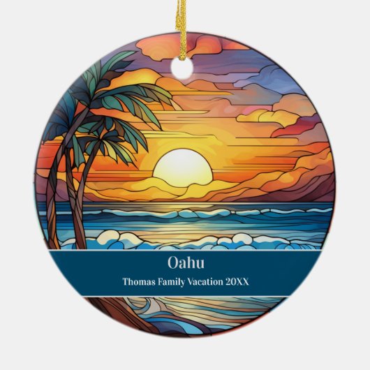Oahu Beach Vacation Keramik Ornament (Hinten)