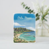 Oahu Hawaii Beach Aquarellmalerei Postkarte (Stehend Vorderseite)
