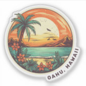Oahu Hawaii Beach Logo Vacation Aufkleber (Vorderseite)