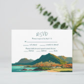 Oahu Hawaii Beach Mountain Wedding RSVP Karte (Stehend Vorderseite)
