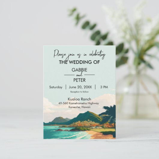 Oahu Hawaii Beach Mountains Ocean Palm Tree Einladung (Stehend Vorderseite)