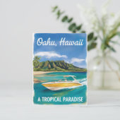 Oahu Hawaii Beach Travel Aquarellbilder Postkarte (Stehend Vorderseite)