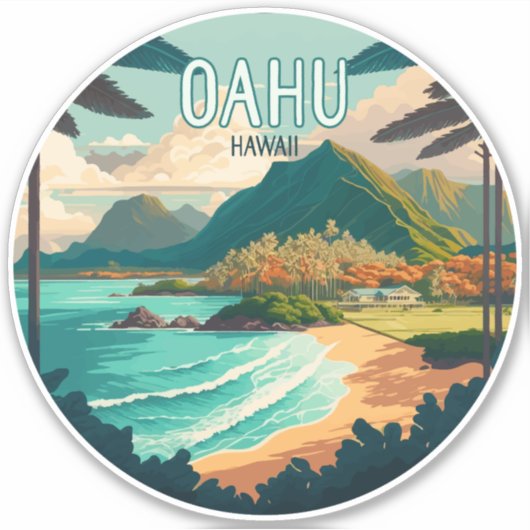 Oahu Hawaii Beach Vintag Retro Aufkleber (Vorderseite)