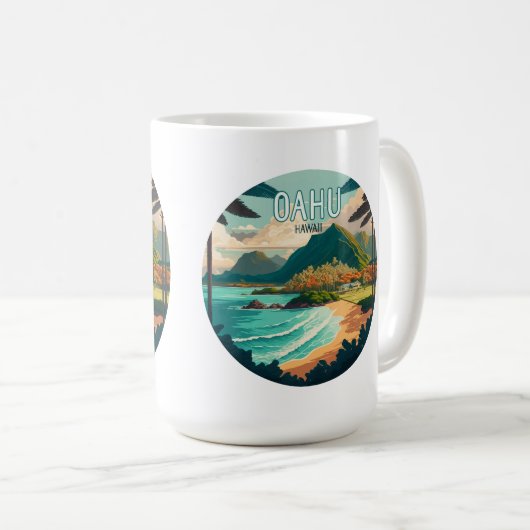 Oahu Hawaii Beach Vintag Retro Kaffeetasse (VorderseiteRechts)