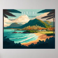 Oahu Hawaii Beach Vintag Retro