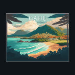 Oahu Hawaii Beach Vintag Retro Postkarte<br><div class="desc">Schauen Sie sich den Strand,  Palmen und die grüne,  bergige Küste der Küste von Oahu,  Hawaii,  USA.</div>
