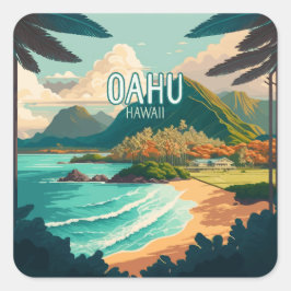 Oahu Hawaii Beach Vintag Retro Quadratischer Aufkleber