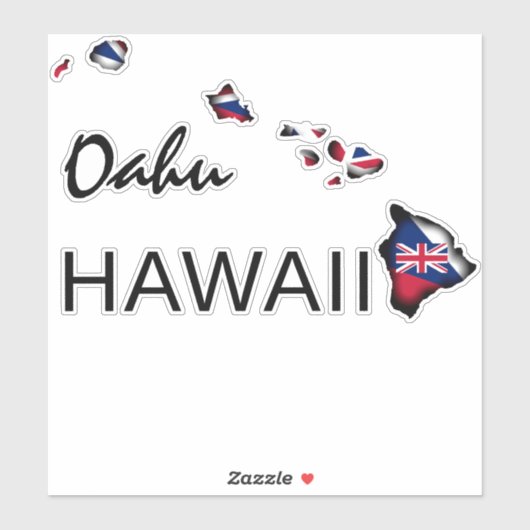 OAHU - HAWAII ISLANDS HI Flag BLK Aufkleber (Blatt)