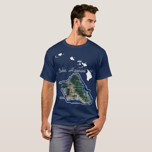 Oahu Hawaii mit hawaiianischen Inseln T-Shirt (Vorne ganz)