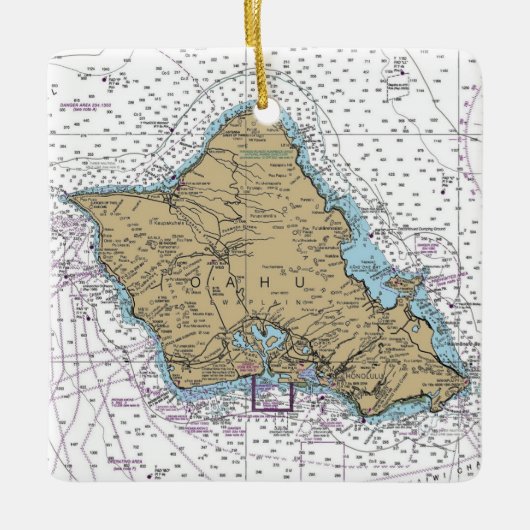 Oahu Hawaii Nautical Chart Keramikornament (Vorderseite)