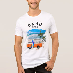 Oahu Hawaii Orange Vintage Van Surfbrett Wellen Tri-Blend Shirt