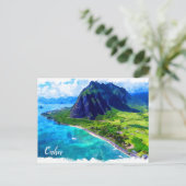 Oahu Hawaii Panorama View Beach Postkarte (Stehend Vorderseite)