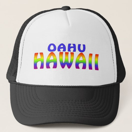 Oahu Hawaii-Regenbogen-Worte, die Truckerkappe (Vorderseite)