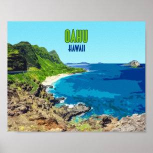 Oahu Hawaii Strand Vintage Poster