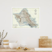 Oahu Hawaii Topographical Map 1938 Poster (Küche)