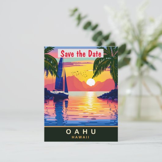 Oahu, Hawaii, Travel Postcard, Save The Date (Stehend Vorderseite)