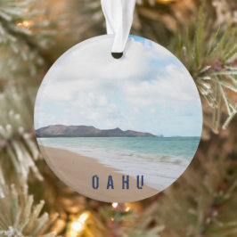 Oahu Hawaii Tropical Beach 2 Foto & Text Ornament