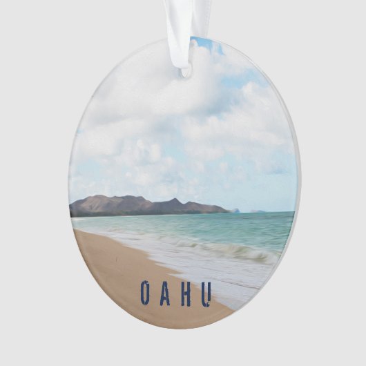 Oahu Hawaii Tropical Beach 2 Foto & Text Ornament (Vorderseite)