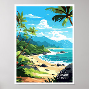 Oahu Hawaii USA Art Vintage Reise Illustration Poster