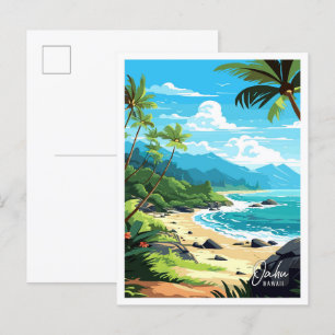 Oahu Hawaii USA Kunst Vintage-Reiseillustration Postkarte