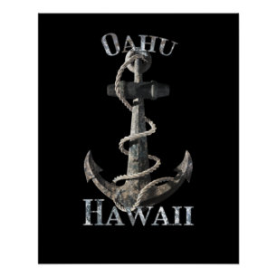 Oahu Hawaii Vacation Nautical Anchor Sailing Poster