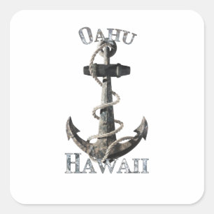 Oahu Hawaii Vacation Nautical Anchor Sailing Quadratischer Aufkleber