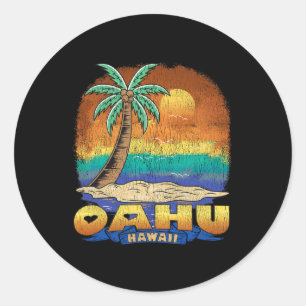 Oahu Hawaii Vintag Distressed Souvenir Runder Aufkleber