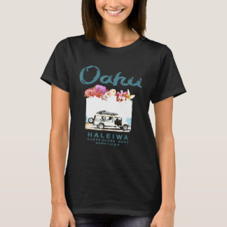 Oahu Hawaii Vintag Surfen Hawaiianische Flora T-Shirt