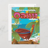 Oahu Holiday Reiseplakat Feiertagspostkarte (Vorne/Hinten)