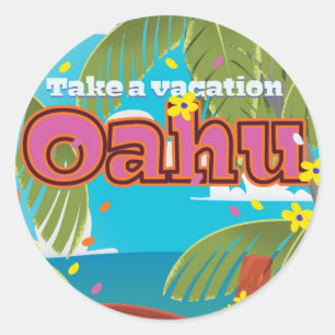 Oahu Holiday Reiseplakat Runder Aufkleber