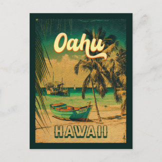 Oahu Island Hawaii Retro Palmen 60er Souvenirs Postkarte