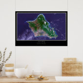 Oahu Island Hawaii Satellite Poster Karte (Küche)