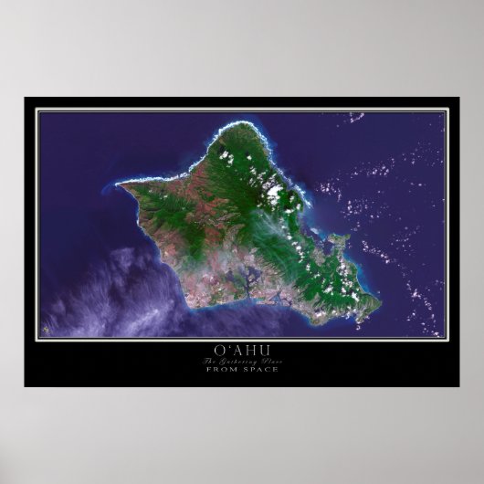 Oahu Island Hawaii Satellite Poster Karte (Vorne)