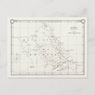 Oahu Island, Hawaii, Vintage Karte 1887