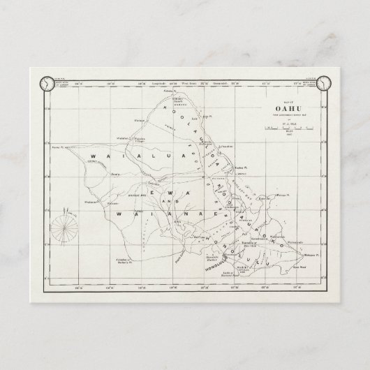 Oahu Island, Hawaii, Vintage Karte 1887 (Vorderseite)