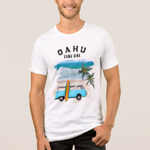 Oahu Kamaʻaina Blaues Vintage-Van-Surfbrett-Wellen Tri-Blend Shirt