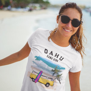Oahu Kamaʻaina Gelber Vintage-Van-Surfboard T-Shirt