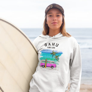 Oahu Kamaʻaina Rosa Vintage Van Surfbrett Hoodie