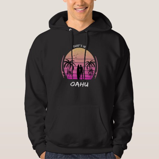 Oahu Palm Tree Surf Hawaii Waikiki Souvenir Maui K Hoodie (Vorderseite)