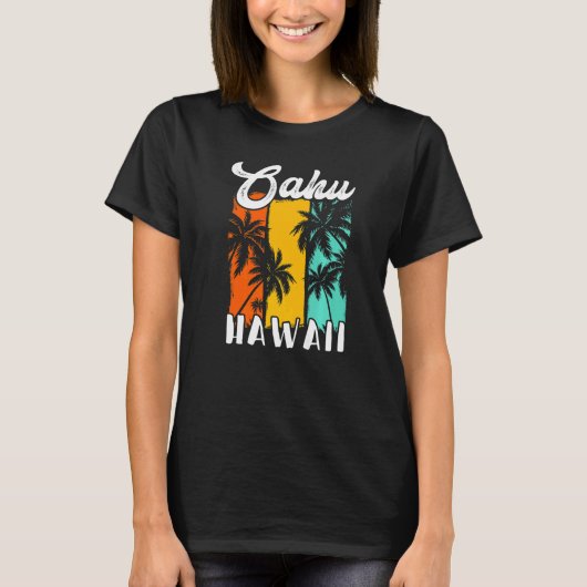 Oahu Palm Trees Beach Hawaiian Retro Vacation Fami T-Shirt (Vorderseite)