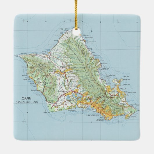 Oahu Vintag Map Keramikornament (Rückseite)
