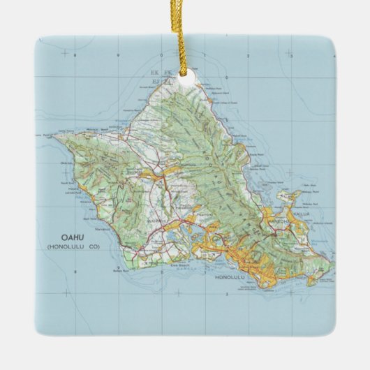 Oahu Vintag Map Keramikornament (Vorderseite)