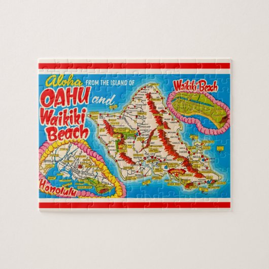 Oahu Wikiki Strand Karte 8x10 Puzzle (Horizontal)