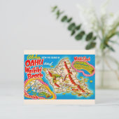 Oahu Wikiki Strand Karte Postkarte (Stehend Vorderseite)